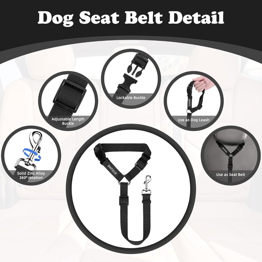 Pet Dog Cat Seat Belts, Car Headrest Restraint Adjustable Safety Leads (1 Pack) - Picture 4 of 8